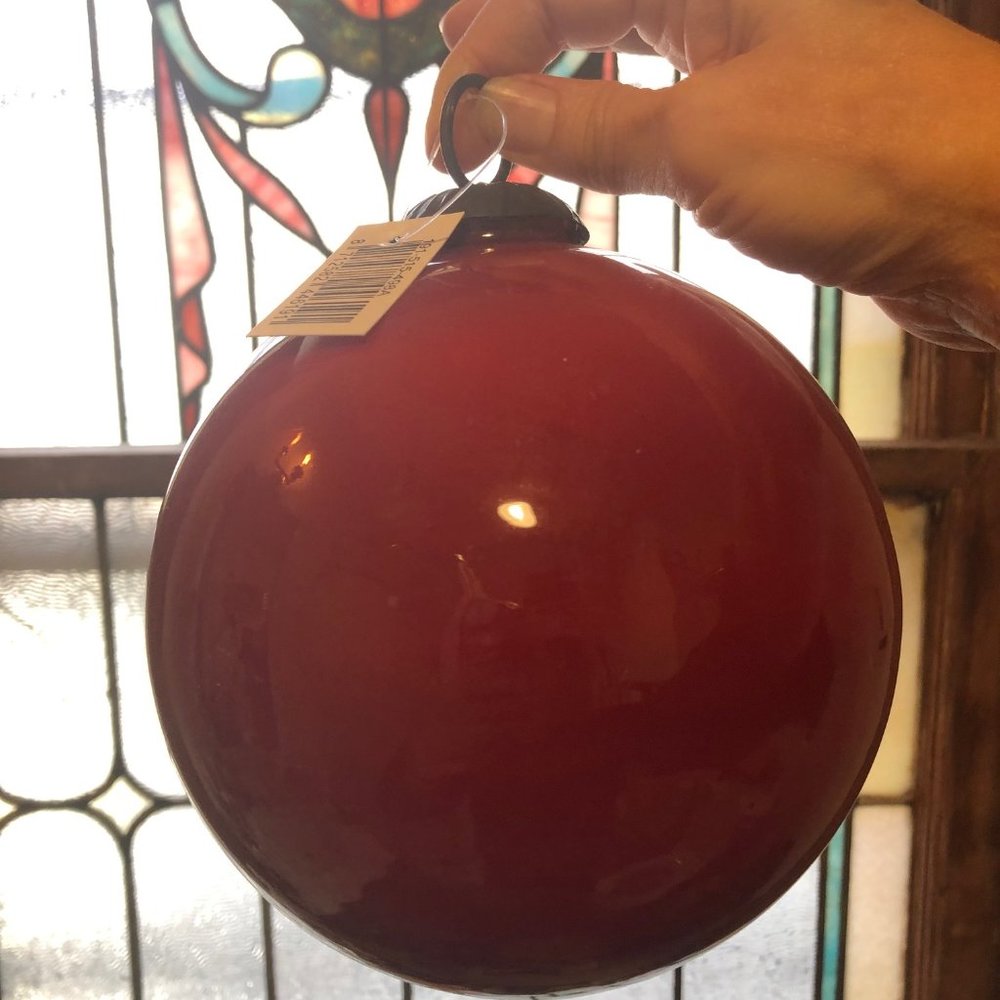 Extra Large vintage red glass and metal ornament